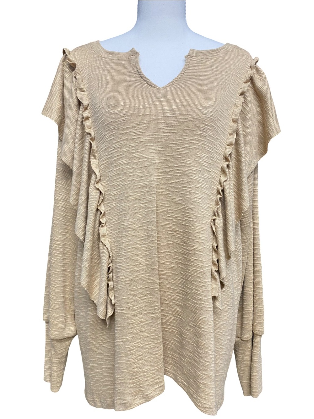 Cato Women’s Plus Size 18/20W Beige Ruffle Sleeve Knit Top Boho Oversized